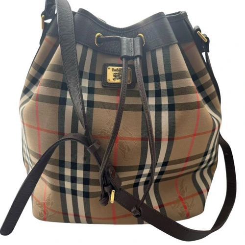 画像5879：BURBERRY レザー キャンバス ショルダーバッグ ノバチェック